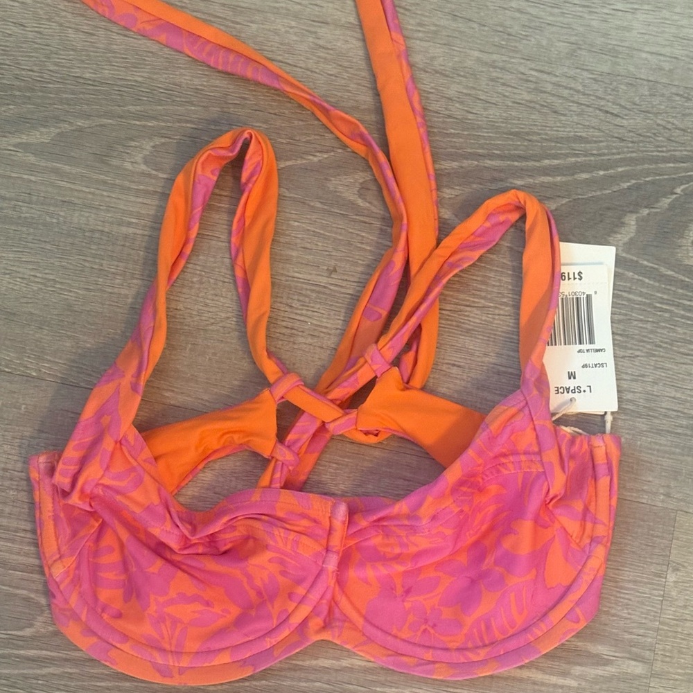 L*Space Orange and Pink Floral Bikini Top Size Medium